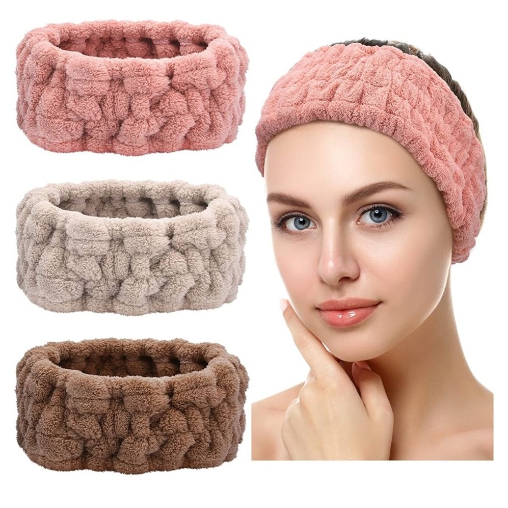 3 Pieces Spa Headband for Women Facial Makeup Headband Soft Terry Cloth New